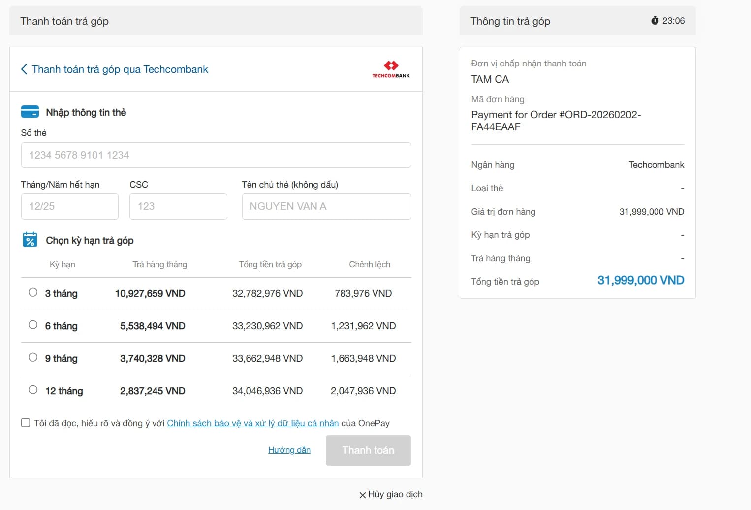 Select installment option